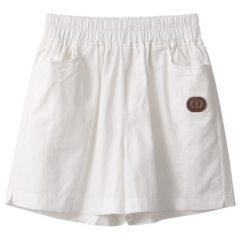 High-Waisted Straight-Leg Cotton Five-Point Shorts