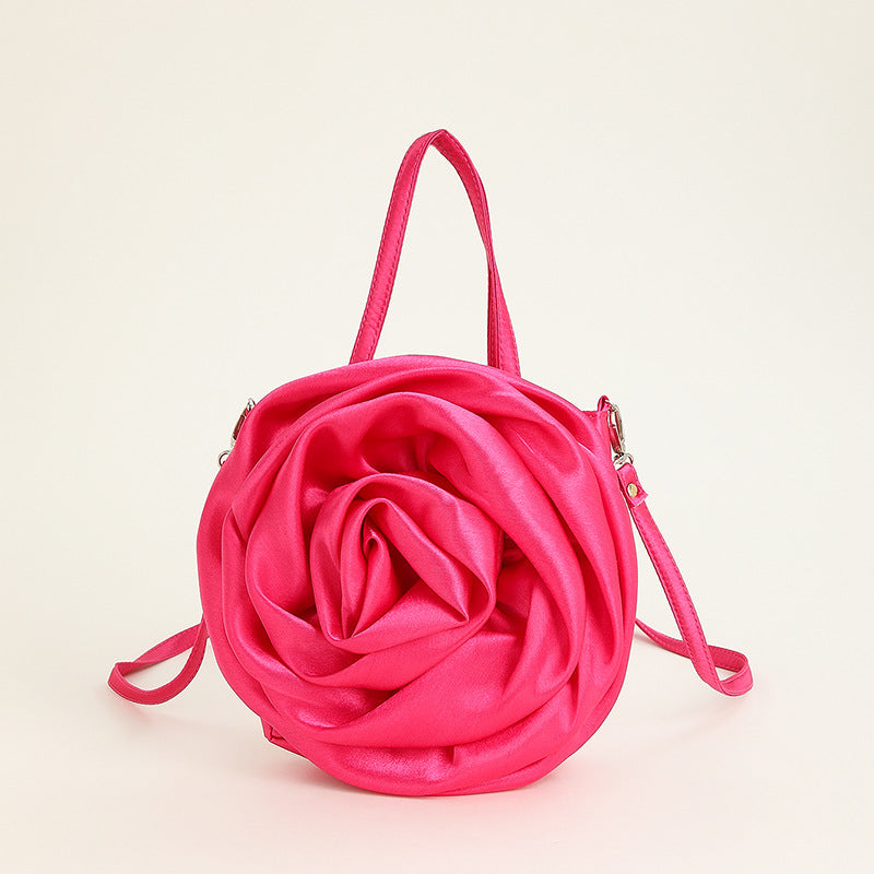 Satin Evening Bag with Three-Dimensional Rose Detailing