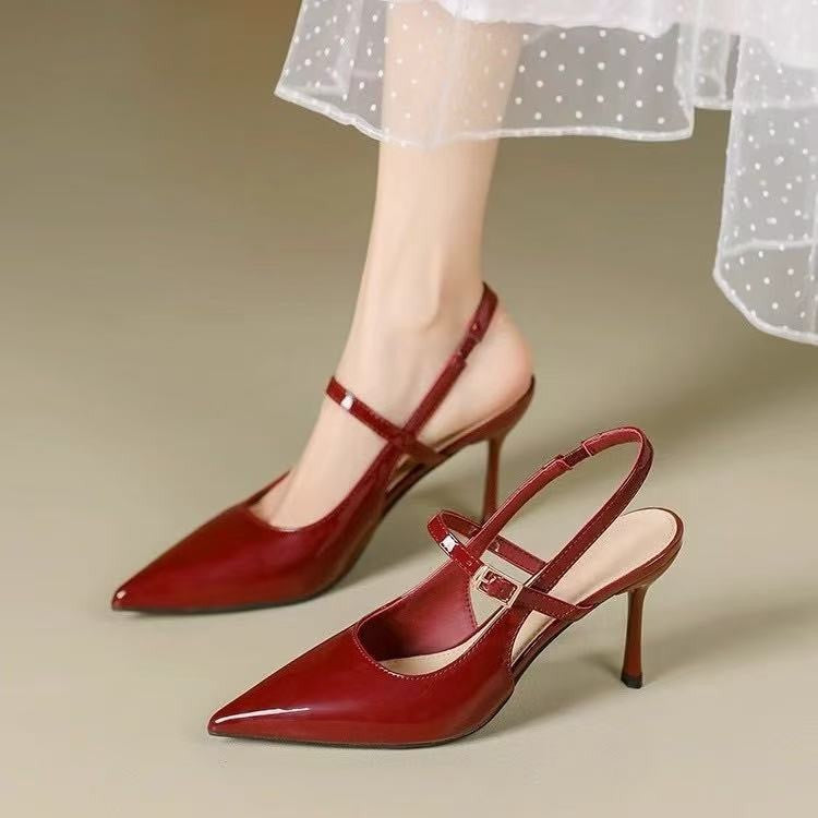 Pointed Toe Stiletto Open-Back Sandals in Premium Finish