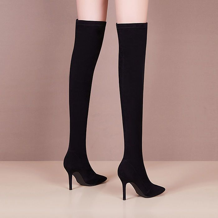 Pointed Toe Stiletto Over-The-Knee Boots with Rear Lacing