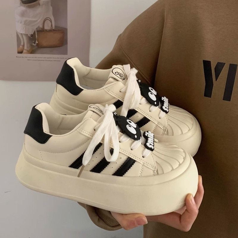 Kit Cat Shell Toe White Sneakers with Chunky Sole