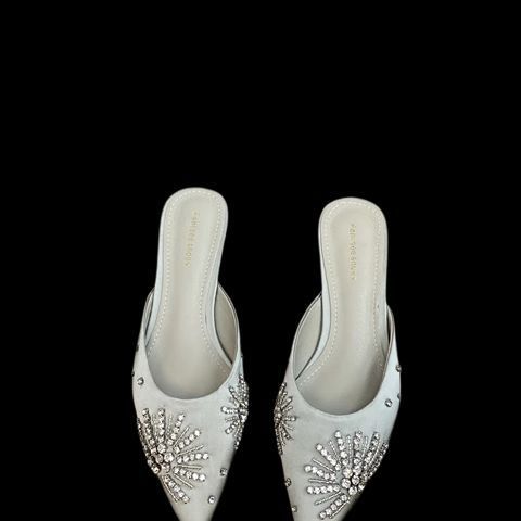 Pointed-Toe Flat Mules with Rhinestone Embellishments