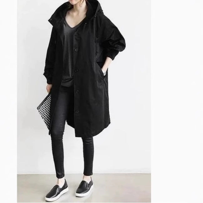 Relaxed Mid-Length Buttoned Coat in Autumnal Wool Blend
