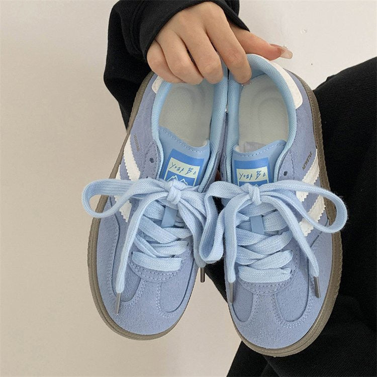 Retro Leather Trainers with Contoured Platform Sole