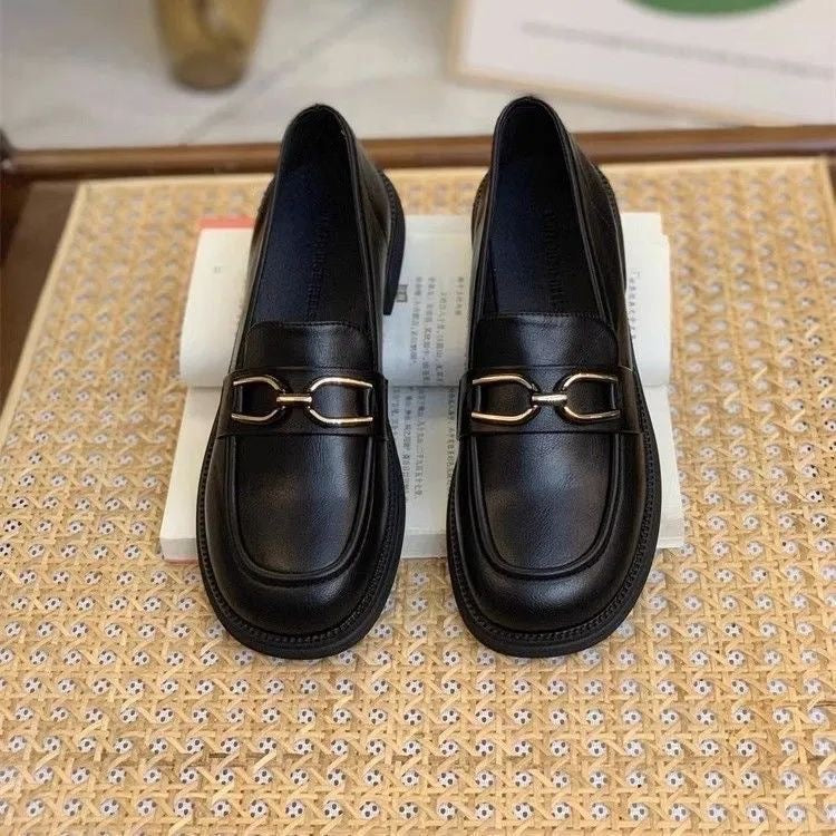 British Style Breathable Leather Loafers for Maternity and Work