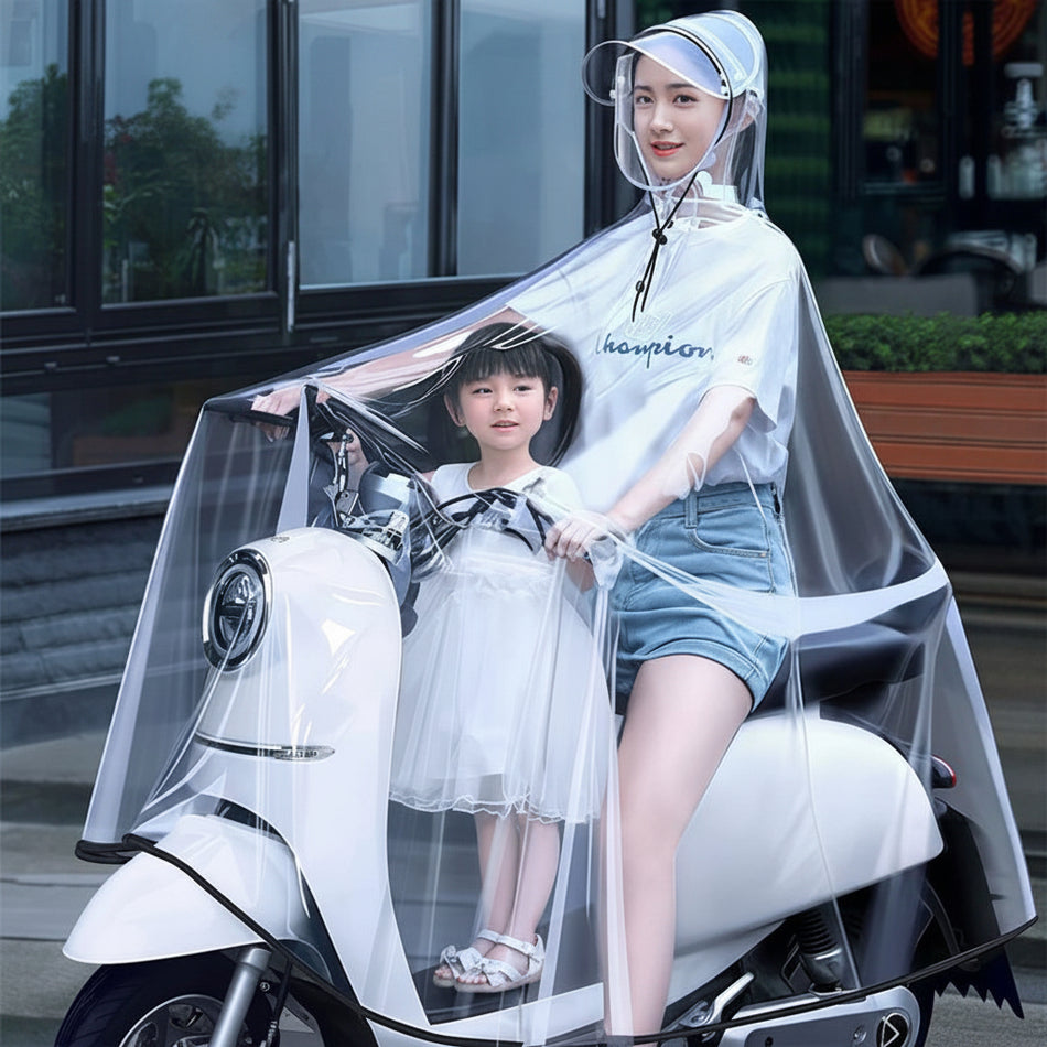 Transparent Reinforced Heavy-Duty Motorcycle Riding Raincoat