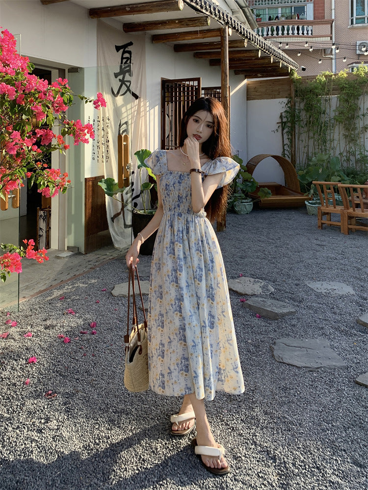 French Rose Printed A-Line Mid-Length Dress
