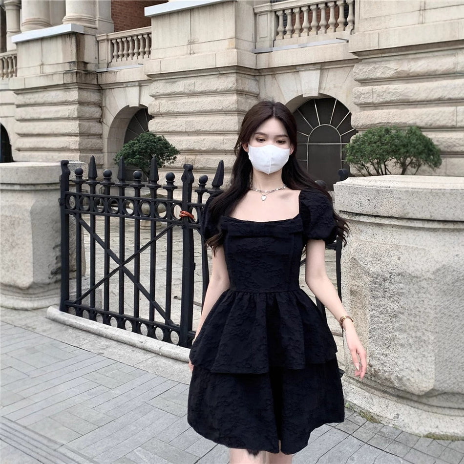Bubble Sleeve Square Collar Princess Puffy Dress