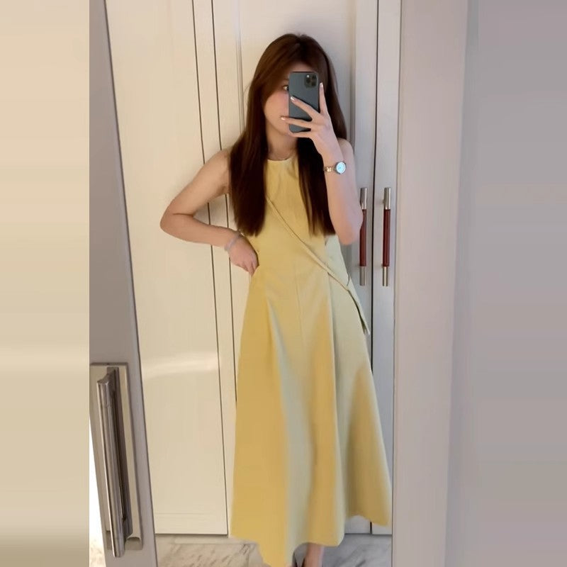 Gentle Yellow Round Neck A-Line Vest Dress