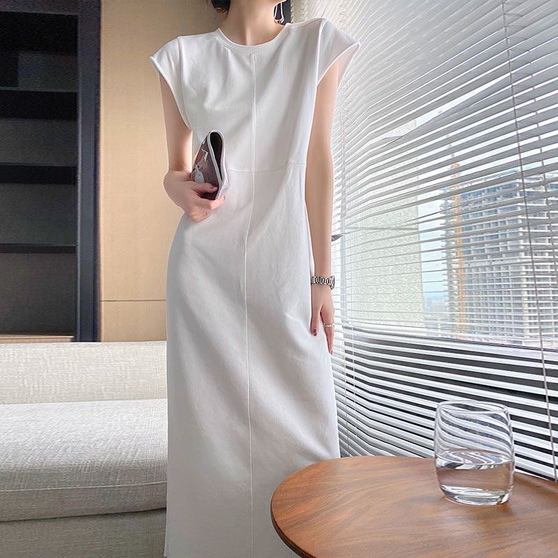 Black and White Cross-Front Slit Dress