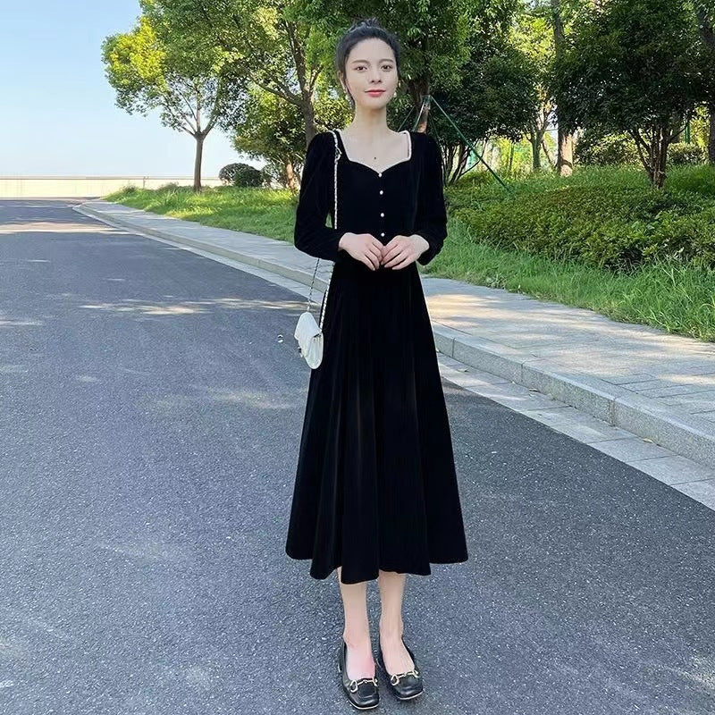 French Velvet Vintage Waist Cinching Long Gown