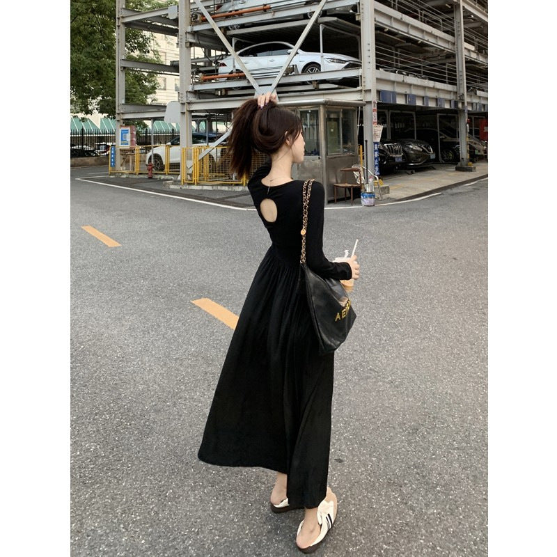 Elegant Backless Long Sleeve Slimming Black Dress