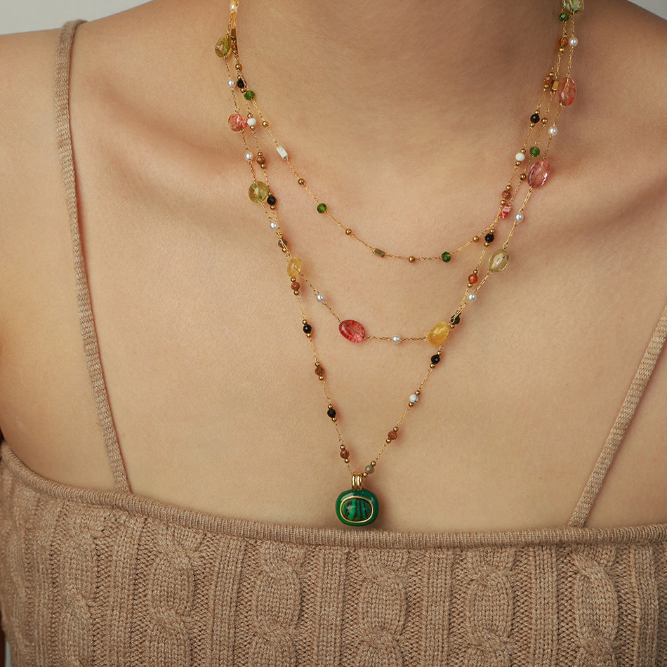 Geometric Natural Stone Titanium Steel Beaded Necklace