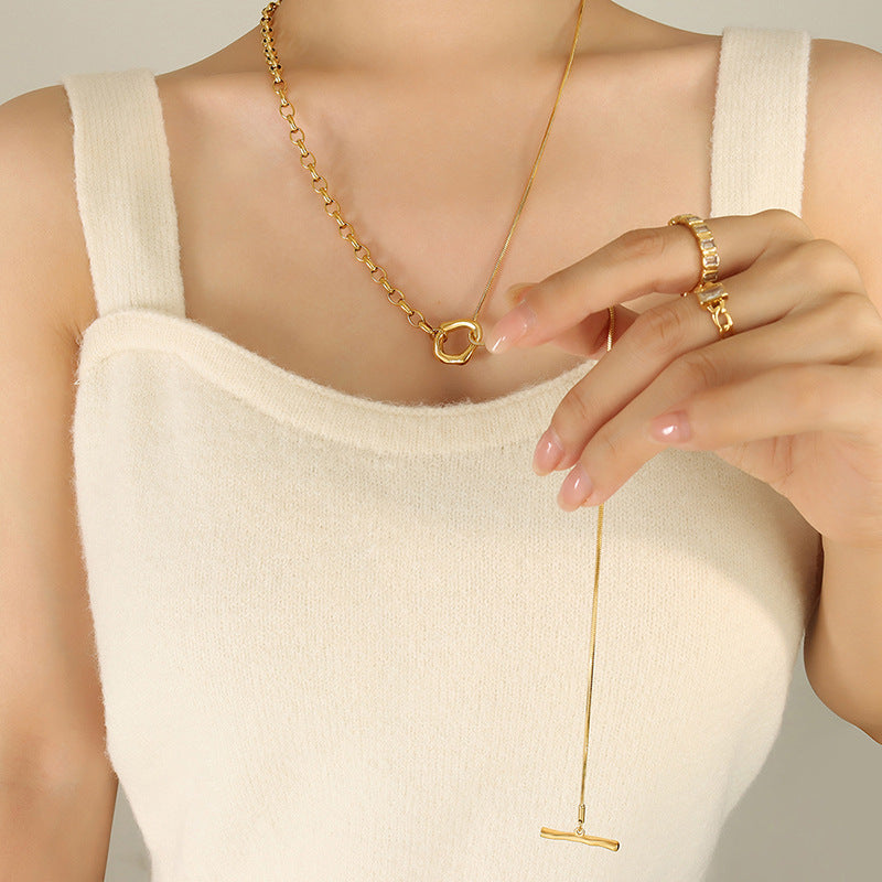 18K Gold Plated Titanium Steel Sweater Chain Necklace