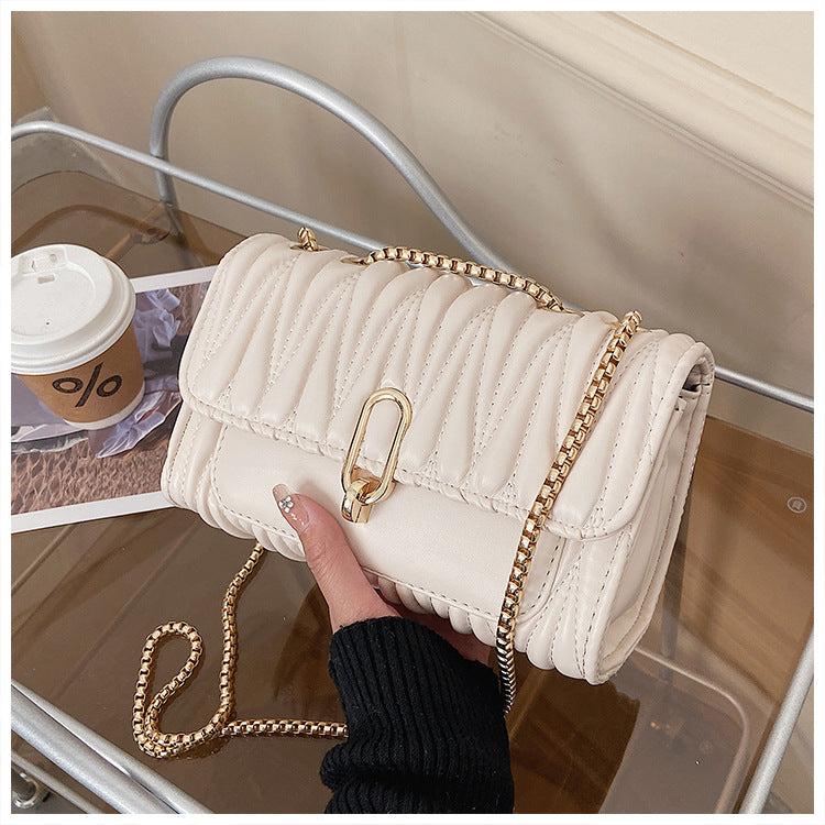 Pleated PU Crossbody Small Square Chain Handbag