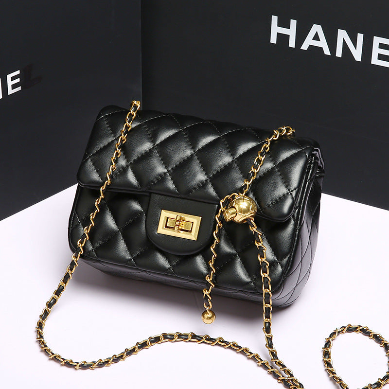 Quilted Small Square Crossbody Bag with Gold Ball Chain