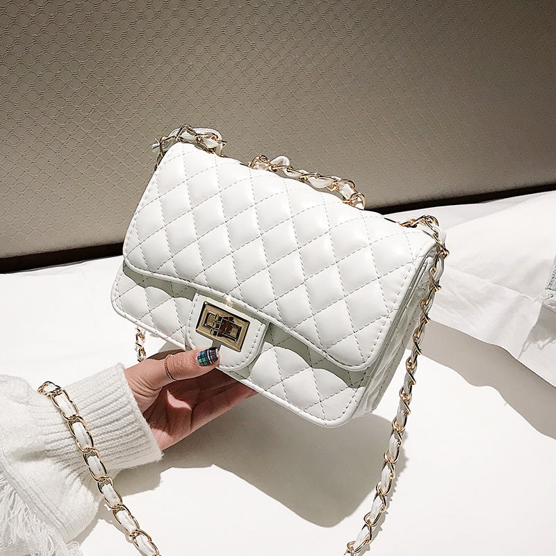 Quilted Small Square Chain Crossbody Lock Bag