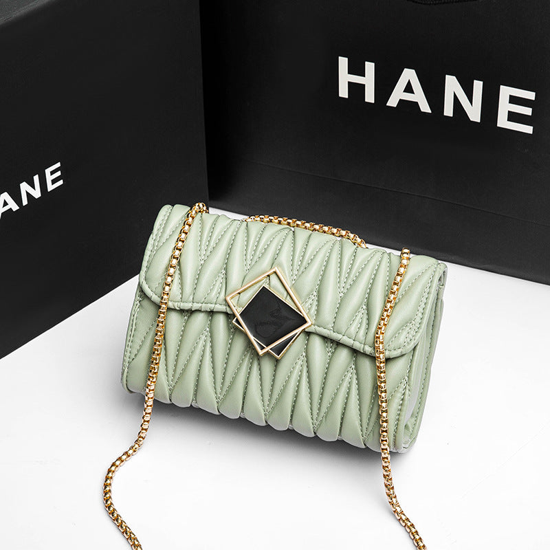 Pleated Chain Small Square Crossbody Shoulder Bag