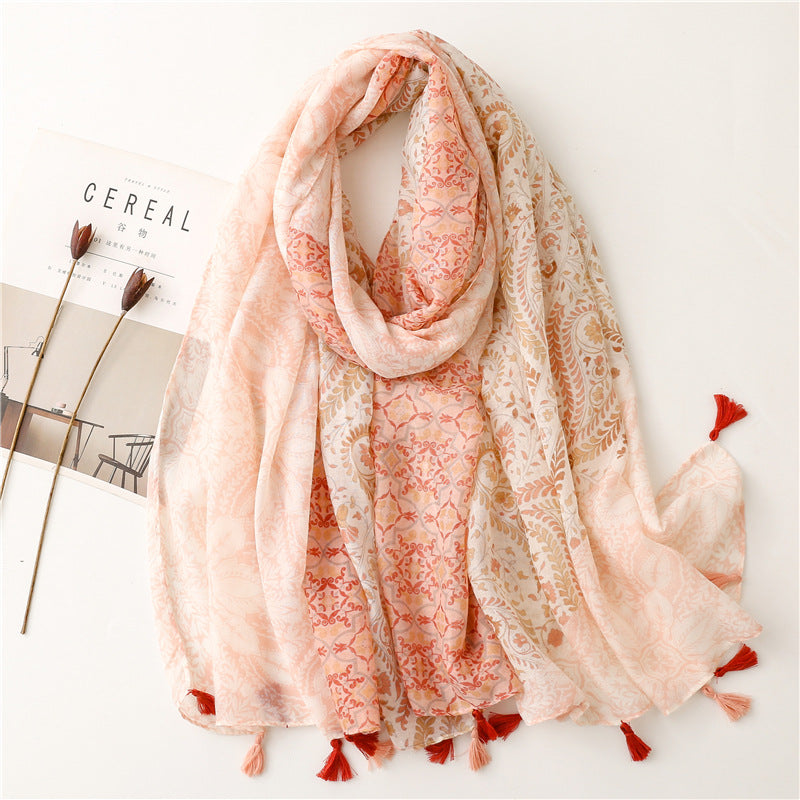 Women's Ethnic Style Cotton Linen Tassel Beach Shawl Scarf