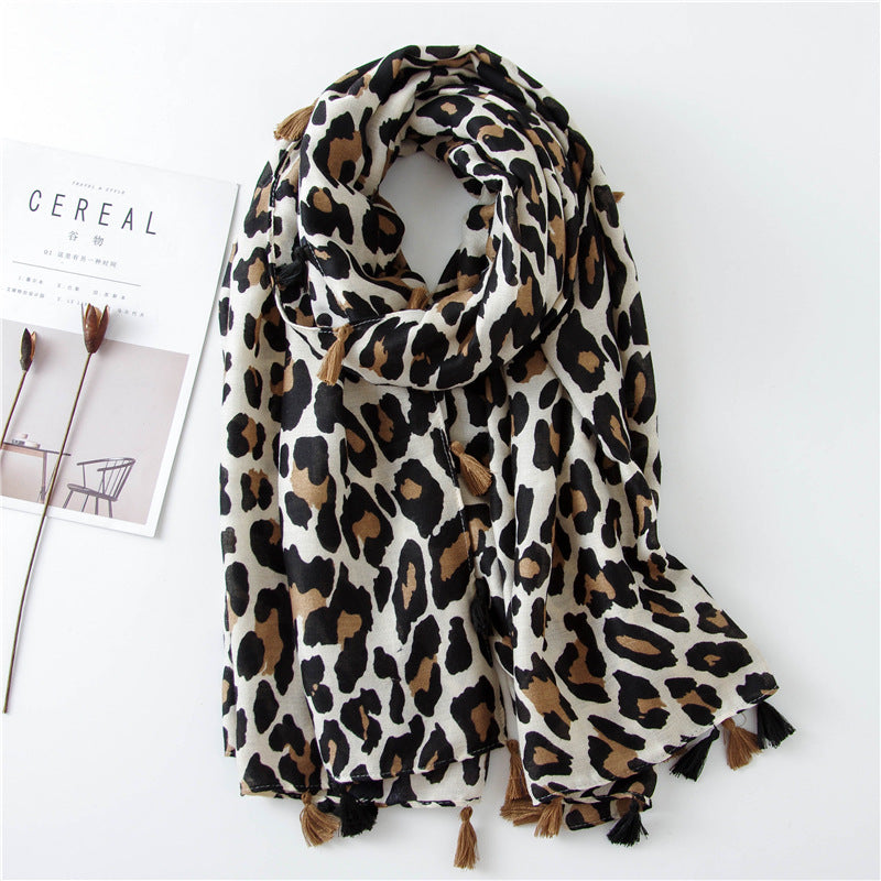 Women's Leopard Print Silk Feel Scarf Shawl Classic Fashion Wrap