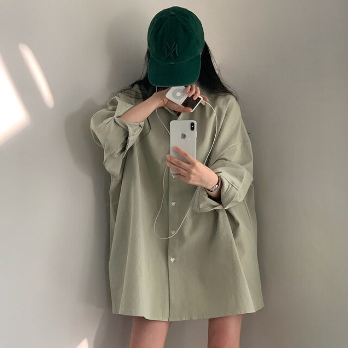 Women's Chiffon Heart Buckle Loose Lapel Long Sleeve Shirt