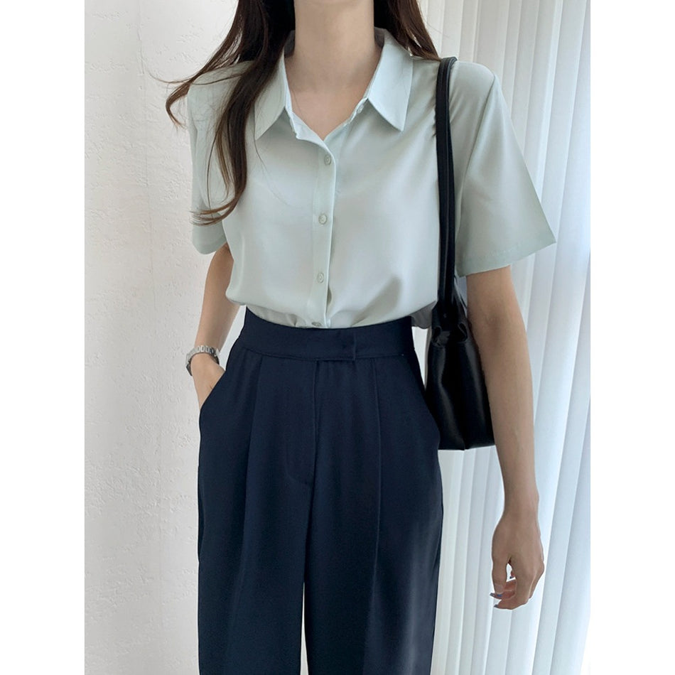 Women's Korean Style Chiffon Polo Collar Princess Sleeve Shirt