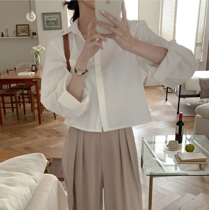 Women's Korean Style Loose Fit Solid Color Long Sleeve Shirt