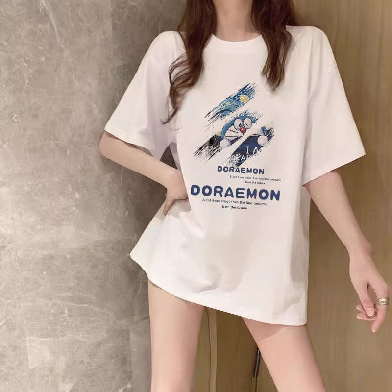 Women Pure Cotton Loose Round Neck Short Sleeve Casual Top