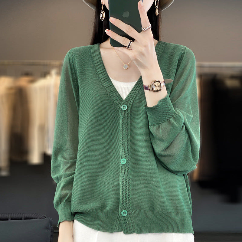 Women’s Ice Silk V-Neck Sun Protection Shawl Cardigan