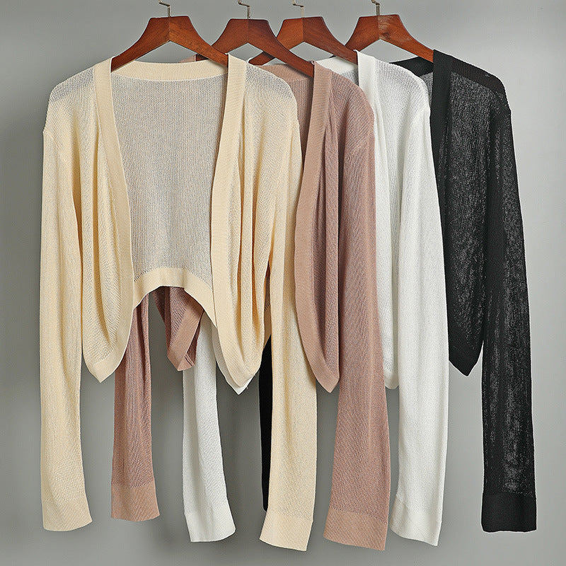 Women’s Linen Knit Cropped Cardigan with Long Sleeves