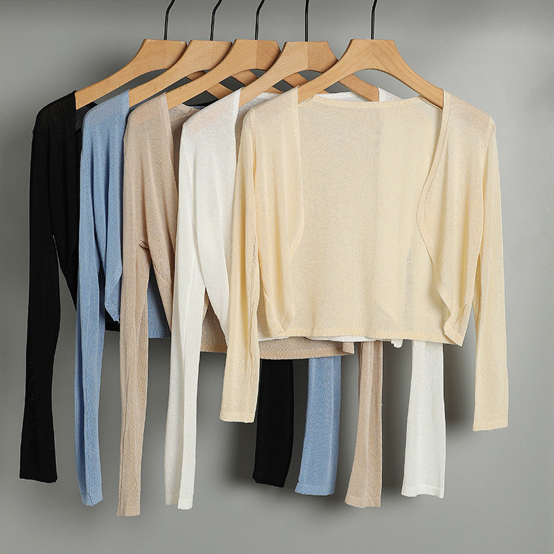 Women’s Ice Silk Sun Protection Short Knit Cardigan Waistcoat Top