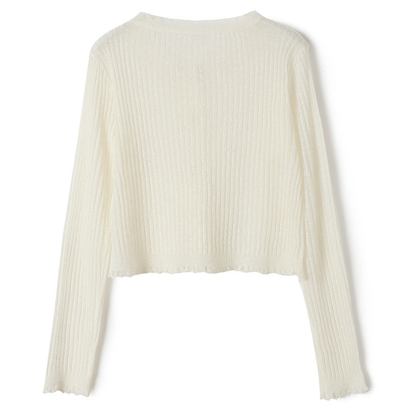 Women’s Ice Silk Slim Summer Knit Long Sleeve Cardigan Top Wear