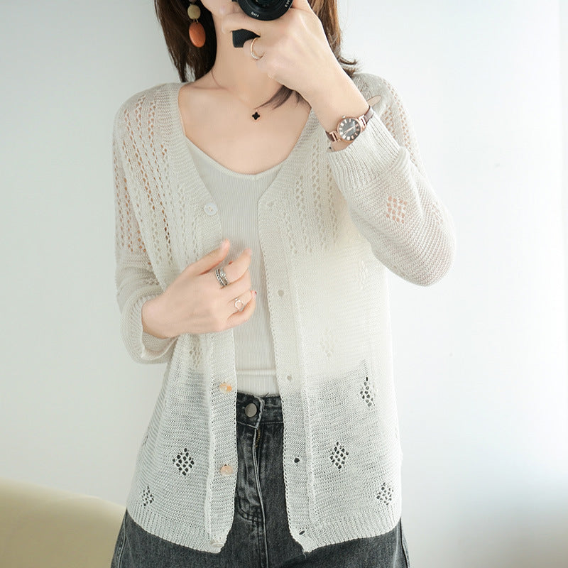 Women’s Korean Style Hollow Knit Sun Protection Cardigan