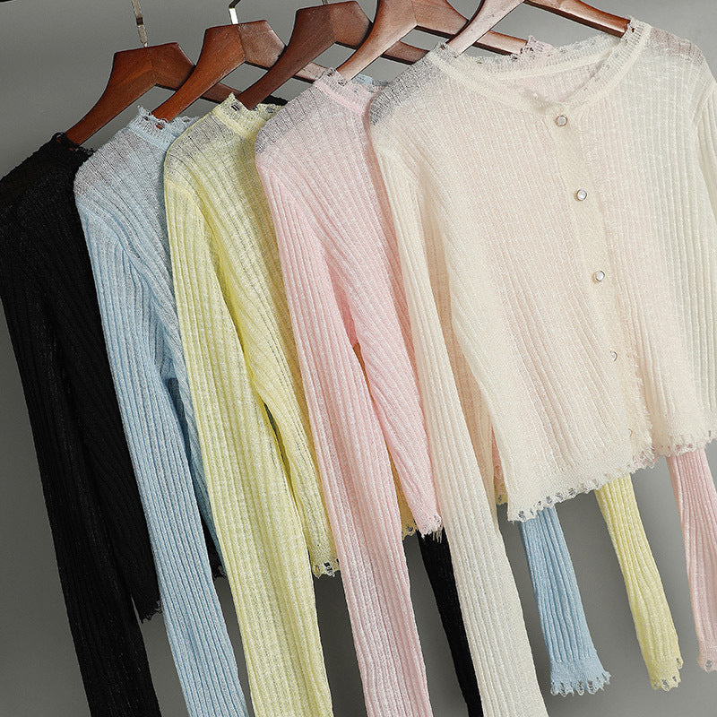 Women’s Raw Edge Ice Silk Knit Sun Protection Cardigan