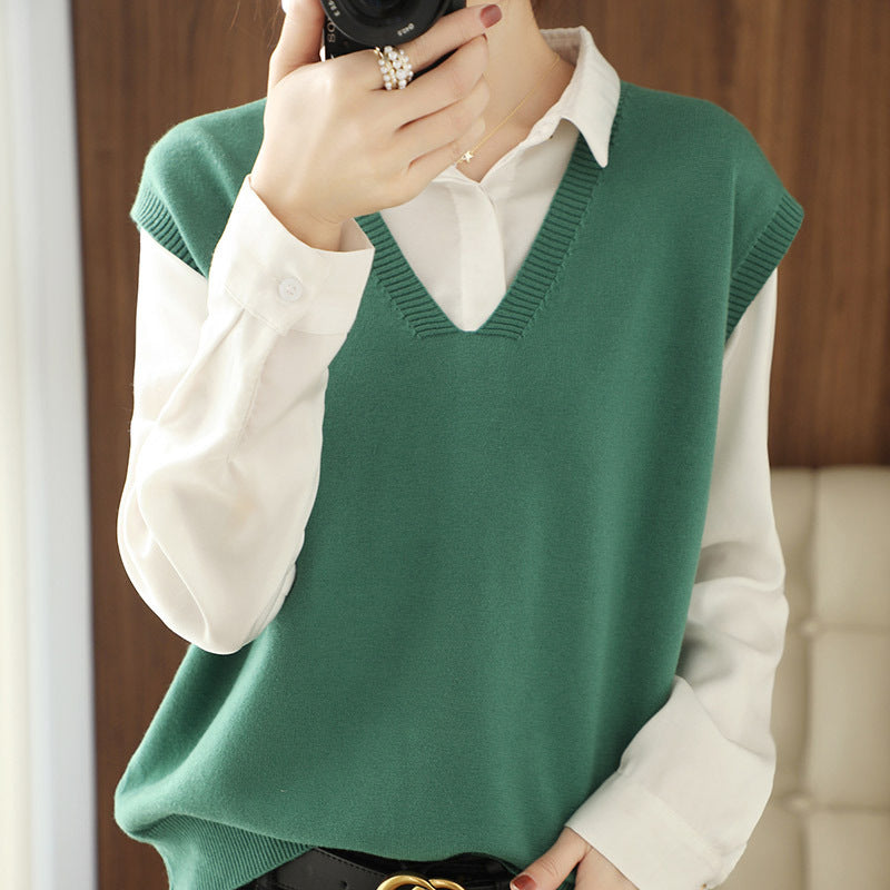 Women’s V-Neck Loose Fit Knit Sweater Vest Casual Top