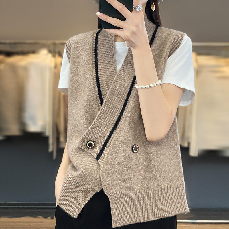 Women’s V-Neck Loose Fit Knitted Vest Layered Sweater Top