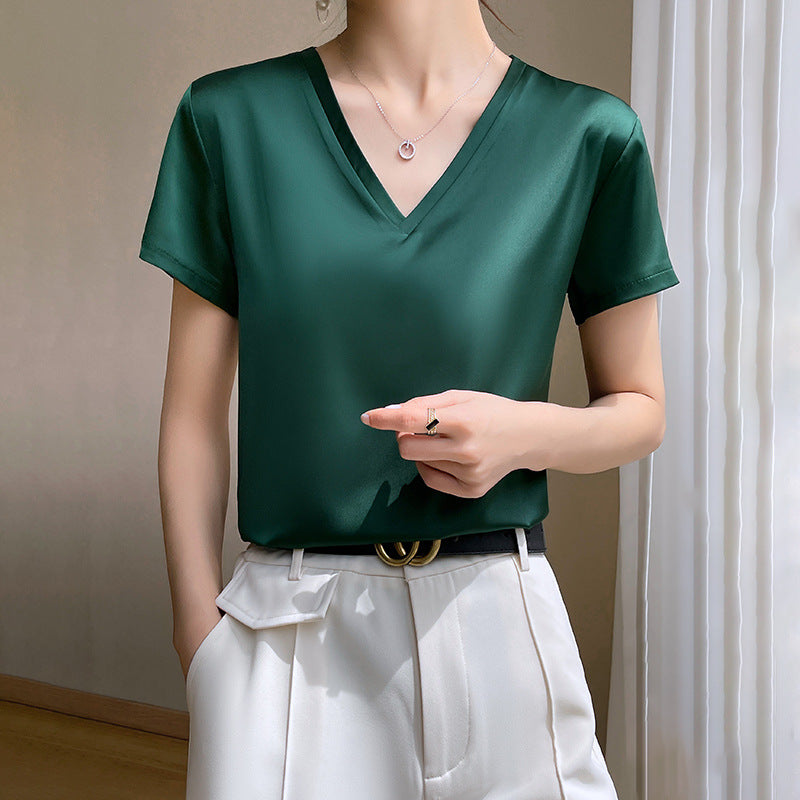 Women’s Ice Silk Loose Fit Short Sleeve Plus Size Summer Top