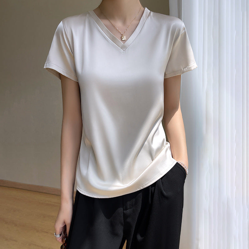 Women’s Loose Fit Solid Color Short Sleeve Summer Pullover Top