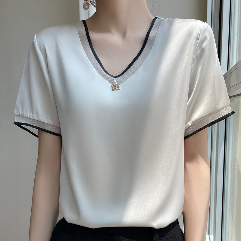 Women's Ice Silk Mesh V-Neck Loose Plus Size Summer Top Blouse
