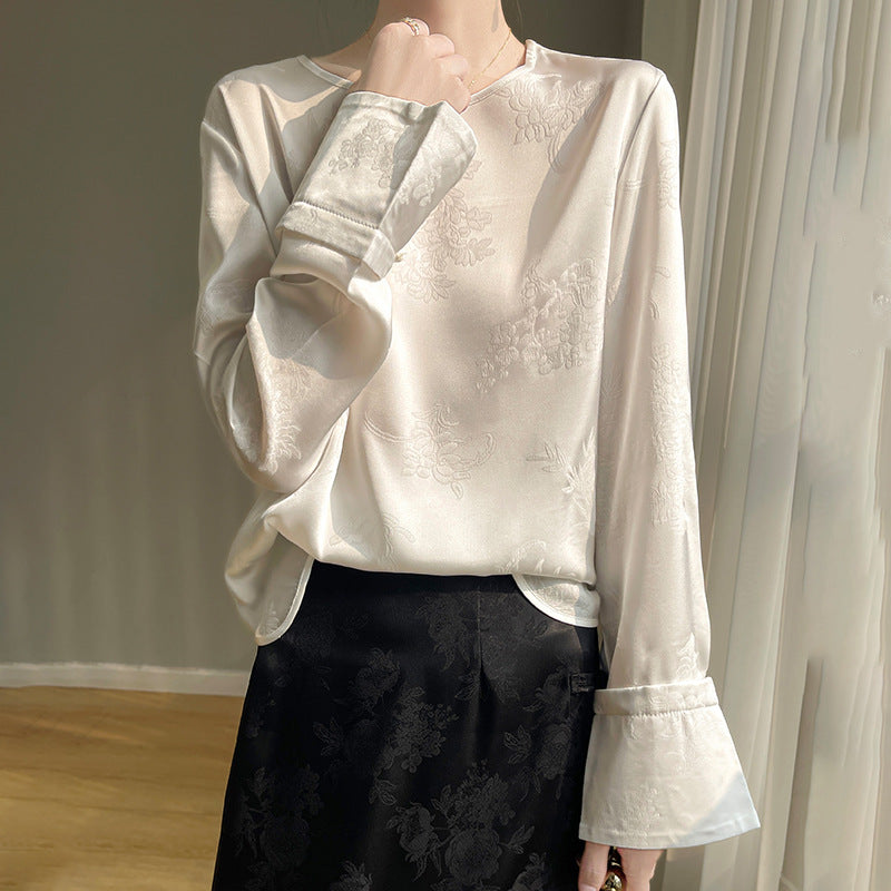 Women’s White Spliced Loose Fit Long Sleeve Layering T-Shirt Top