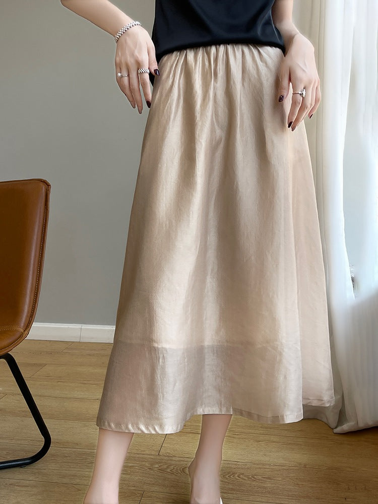Women’s Ice Silk High-Waisted A-Line Mid-Length Summer Skirt