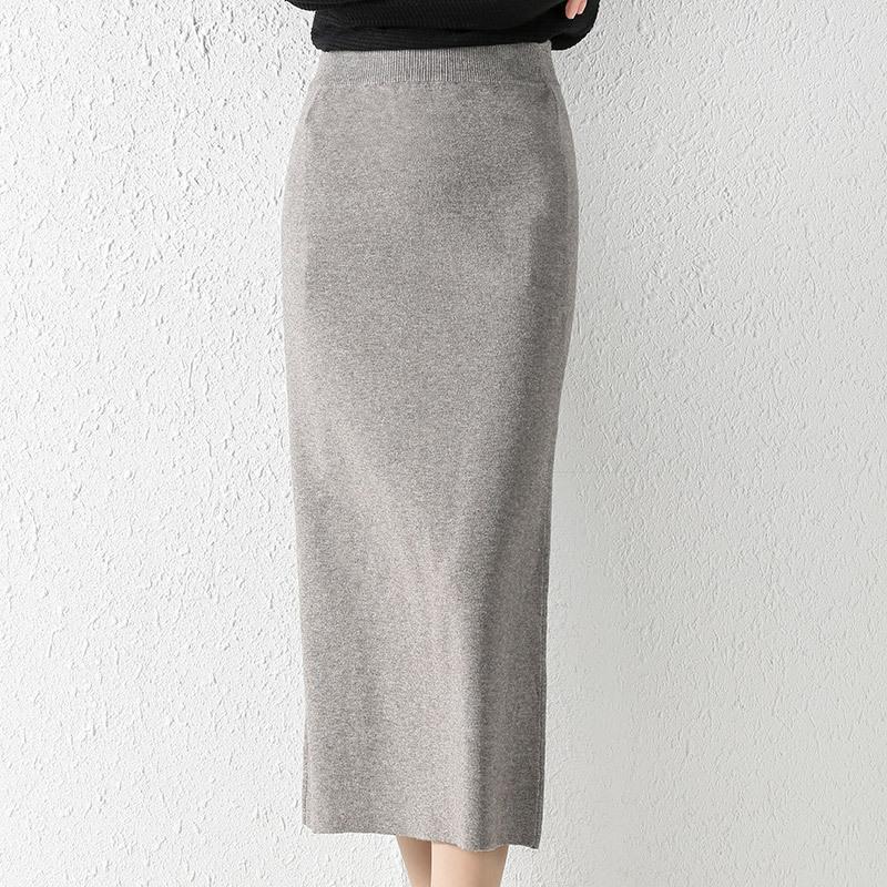 Women’s High-Waisted Knit Mid-Length Pencil Skirt Straight Fit