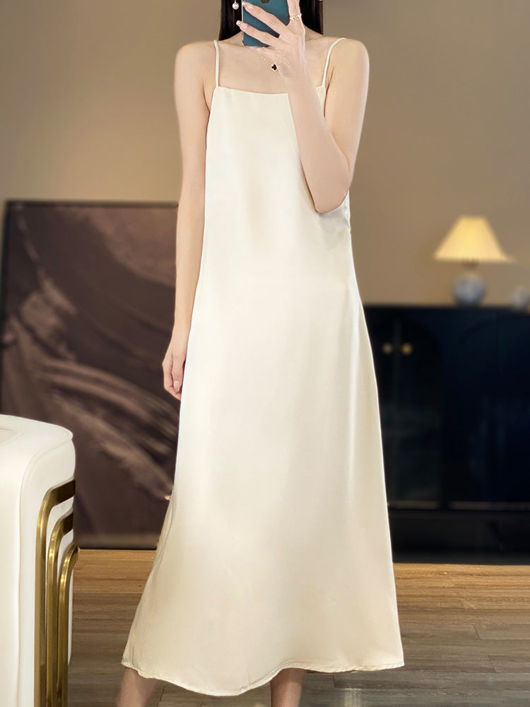 Women’s Ice Silk Off-Shoulder Spaghetti Strap Inner Dress
