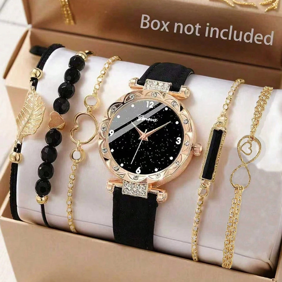 Women's Premium Accessible Luxury Diamond Dial Watch & Bracelet Set