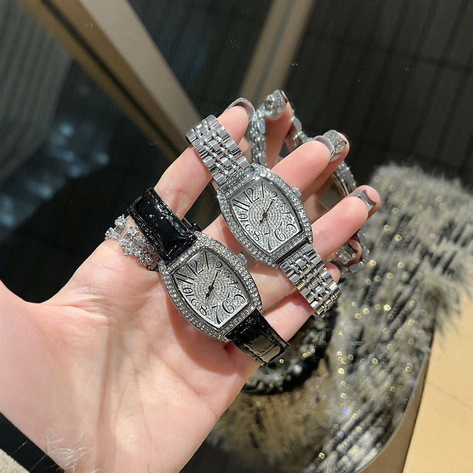 Women's Premium Barrel-Shaped Full-Diamond Small Dial Steel Watch