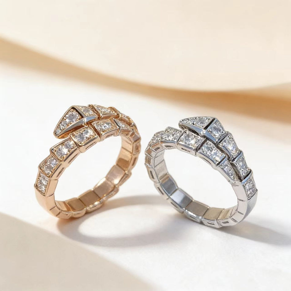 Sparkling Diamond Snake-Shaped Open Ring