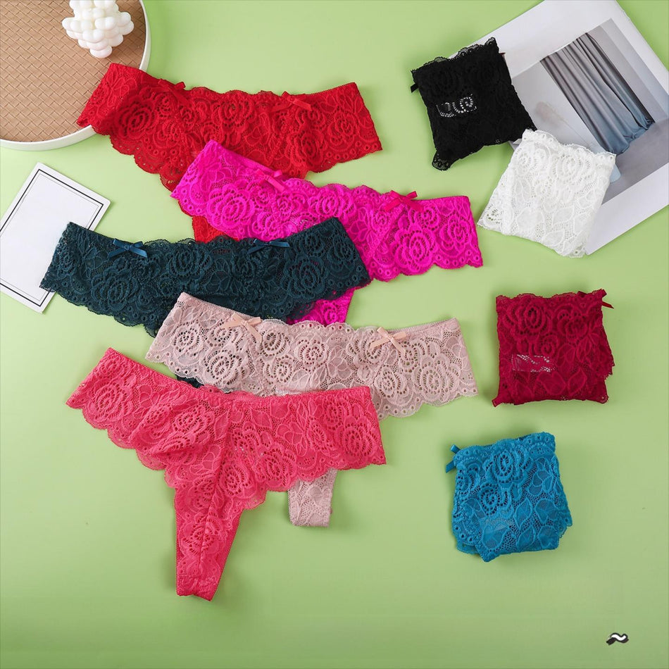 PACK OF 9-Women’s Lace Thong Underwear Low-Waist Breathable Sexy Multi-Color Briefs