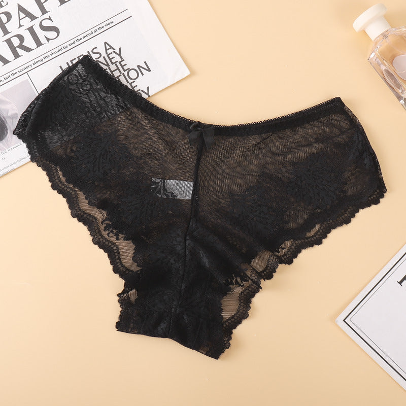 PACK OF 4-Women’s Lace Low-Waist Breathable Hollow-Out Briefs Summer Panties  Description: