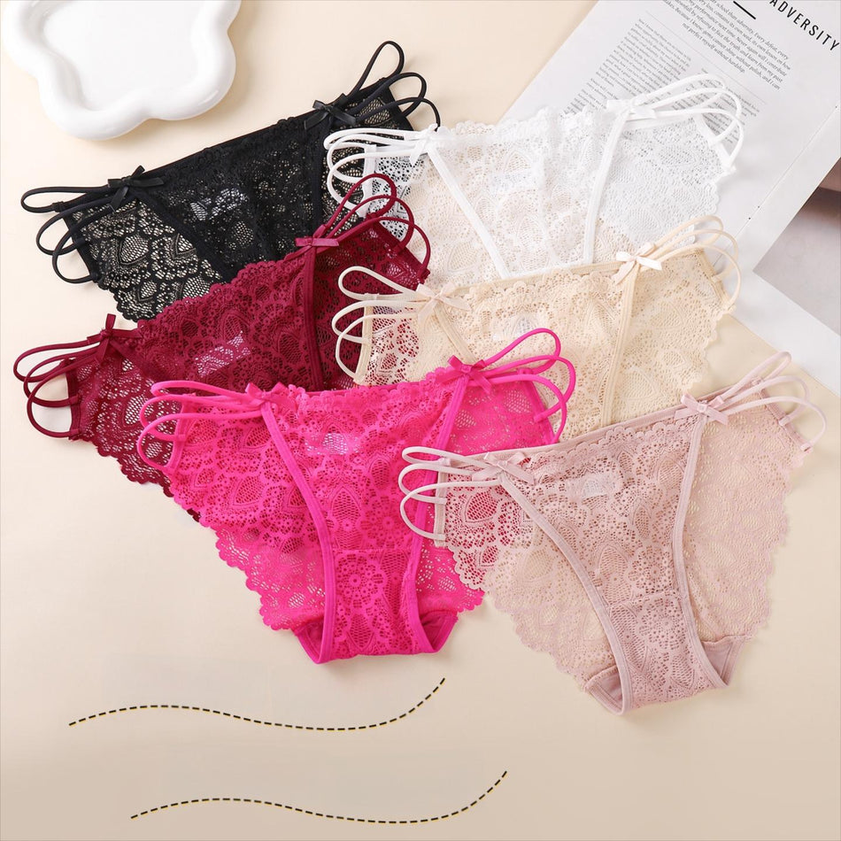 PACK OF 6-Women’s Elastic Lace Low-Waist Breathable Sexy Briefs Thin Strap Underwear