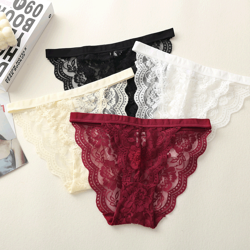 PACK OF 4-Women’s Red Zodiac Year Lace Briefs Low-Waist Hollow Sexy Breathable Underwear